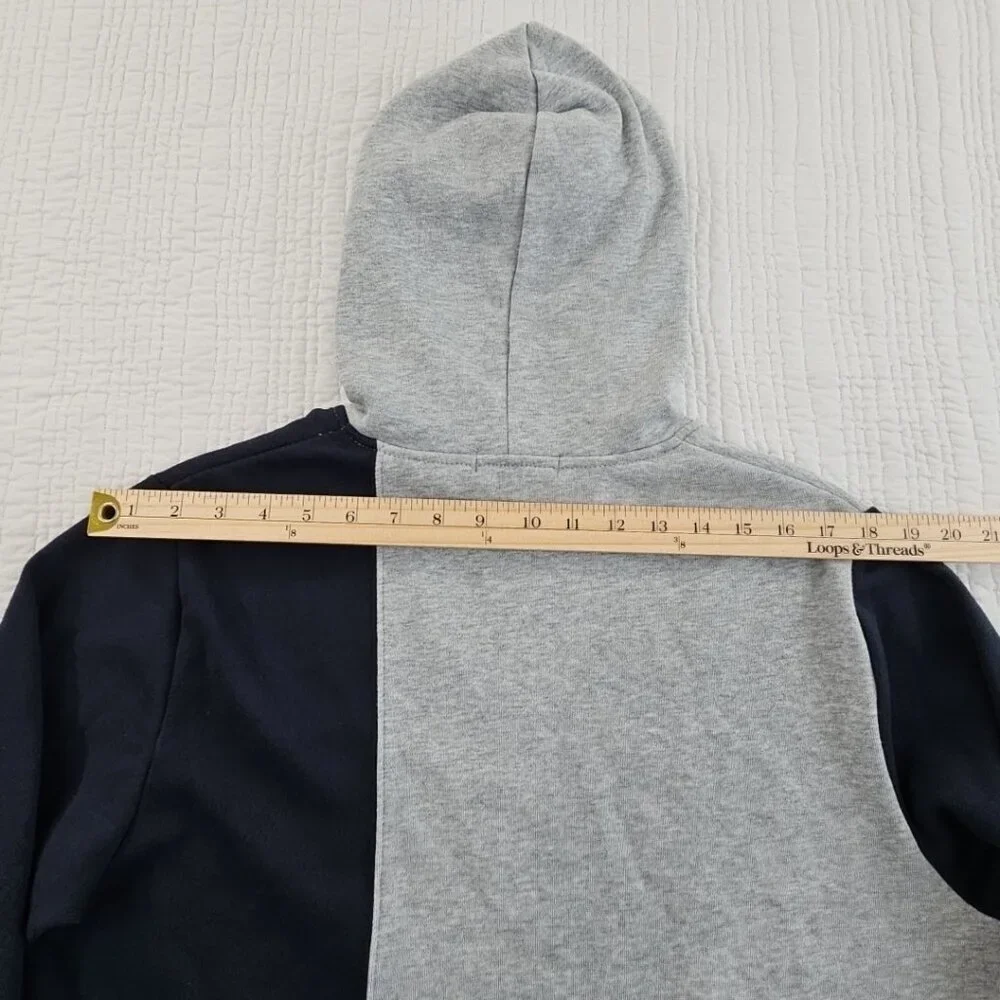 True Religion Colorblock Fleece Logo Hoodie Men's M Black Grey EUC Drawstring LS